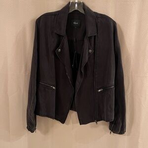 RAILS Moto Jacket Coal Black Tencel Linen Zip Front  Size L NWT
